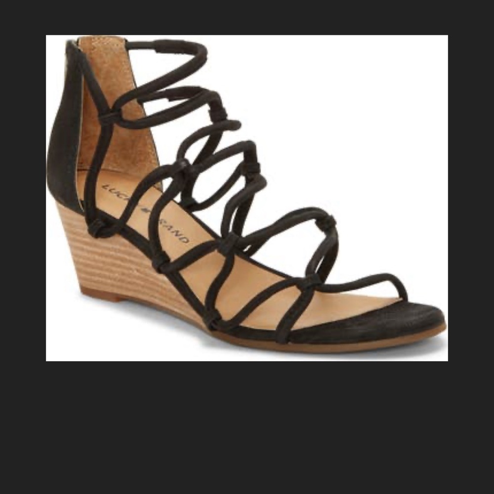 Lucky Brand Jilses Black Strappy Wedge Sandals